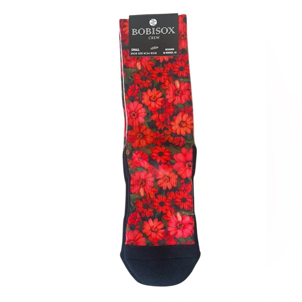 Bobisox athletic crew socks with Colorado art print red floral women’s size 5-8